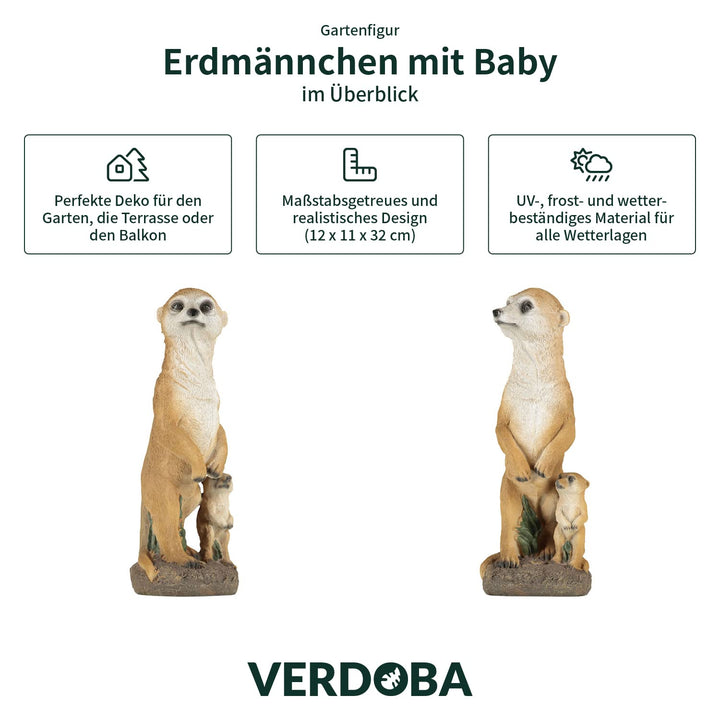 Gartenfigur Erdmännchen Mutter mit Baby Kunstharz handbemalt - Bild 3
