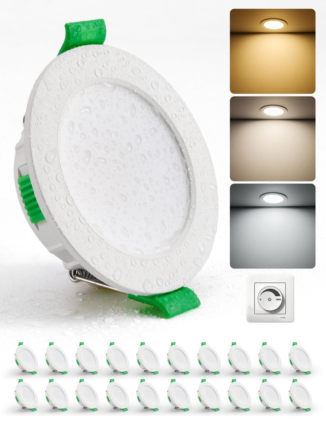 LED Einbaustrahler 230V dimmbar 3 Farbtemperaturen 4W 20er Set