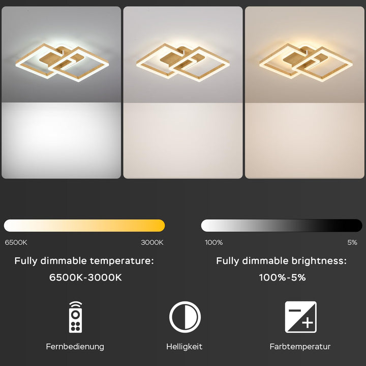 LED Deckenleuchte Holzoptik Geometrisch 40W dimmbar mit Fernbedienung - Bild 2