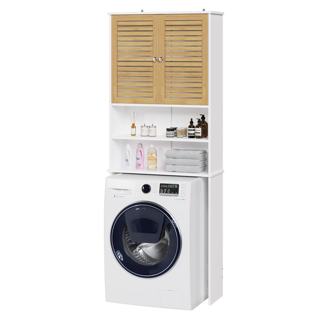 Badezimmerhochschrank Bambus 185.5x65x24 cm über Waschmaschine