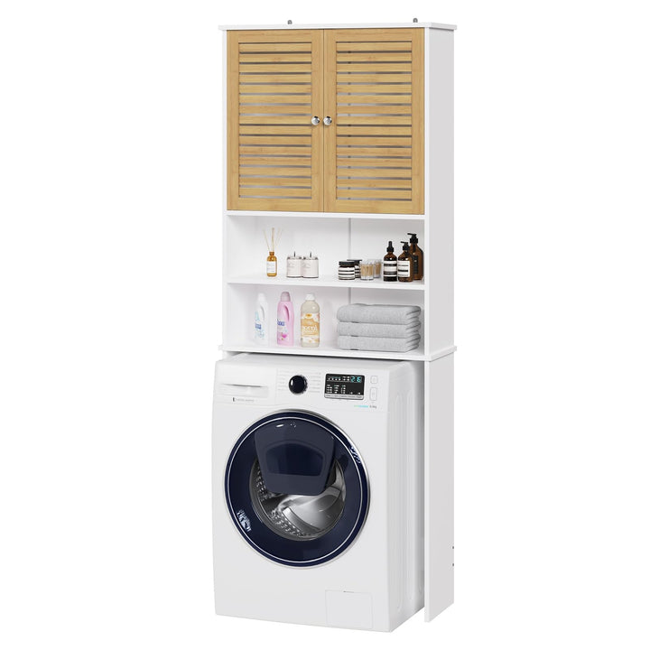 Badezimmerhochschrank Bambus 185.5x65x24 cm über Waschmaschine