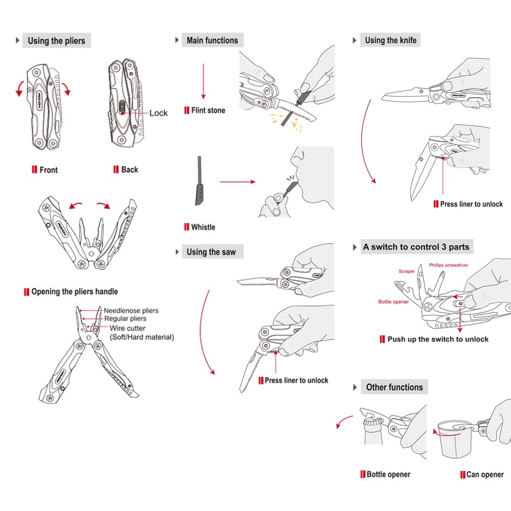 Multitool 14-in-1 Outdoor mit Zange, Säge, Messer und Feuerstein - Bild 10