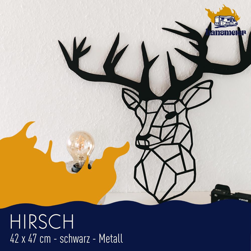 Hirschkopf Wanddeko Metall Schwarz 42x47 cm für Innen und Aussen - Bild 2