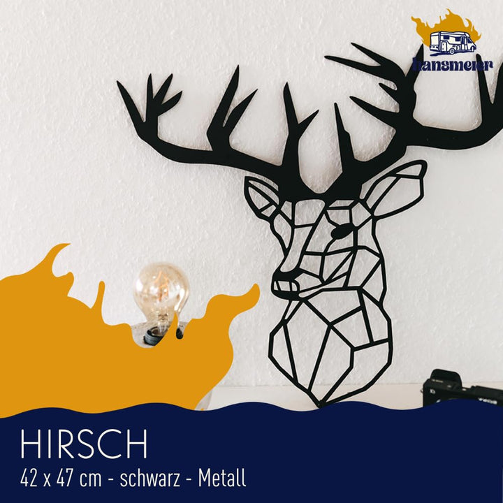 Hirschkopf Wanddeko Metall Schwarz 42x47 cm für Innen und Aussen - Bild 2