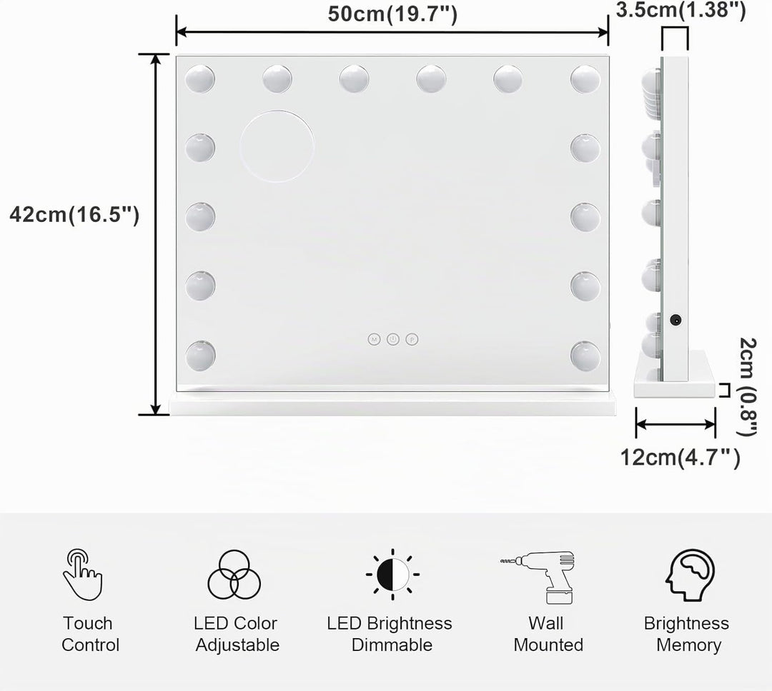 Schminkspiegel mit Beleuchtung 14 LED 3 Lichtfarben 50x42 cm - Bild 6