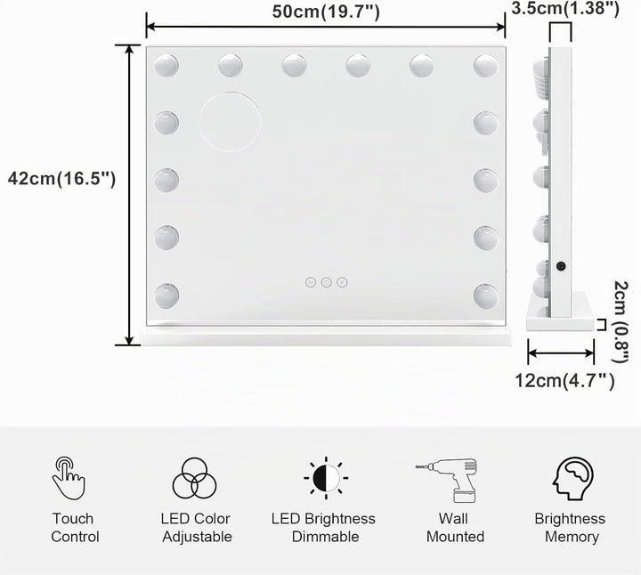 Schminkspiegel mit Beleuchtung 14 LED 3 Lichtfarben 50x42 cm - Bild 6