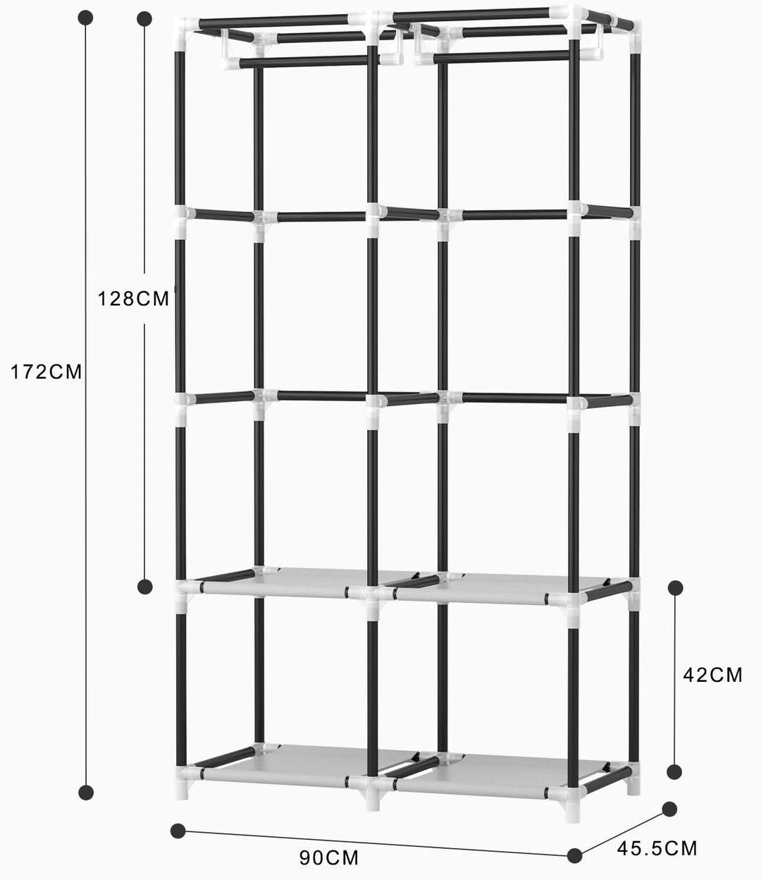 Stoffschrank mit Abdeckung 90x45x172 cm schwarz 2 Kleiderstangen - Bild 3
