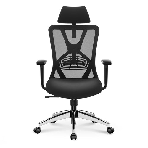 Ergonomischer Bürostuhl Netz mit 3D-Armlehne, Kopfstütze & Lordosenstütze