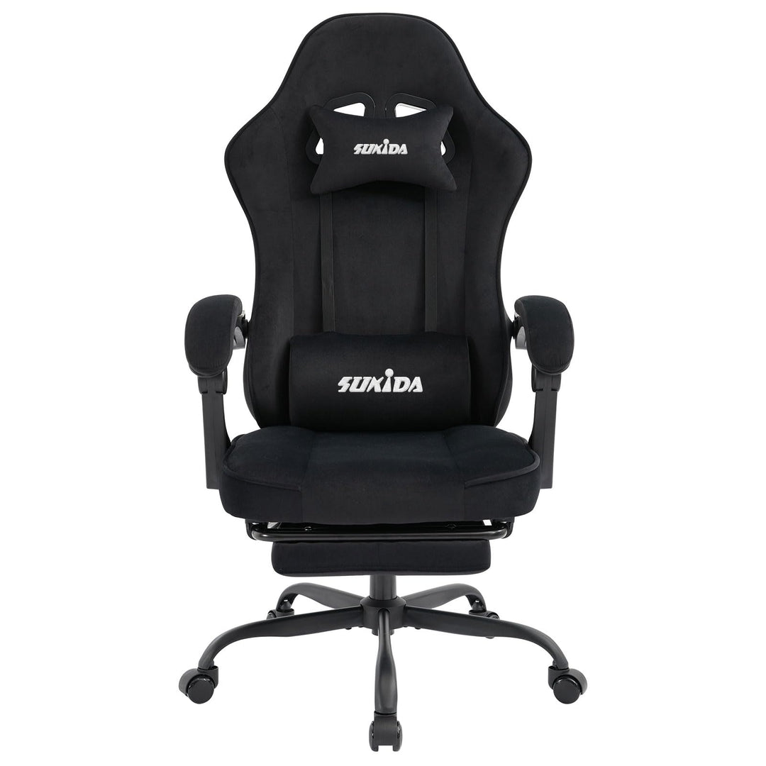Gaming Stuhl Stoff ergonomisch mit Fussstütze und Lordosenstütze