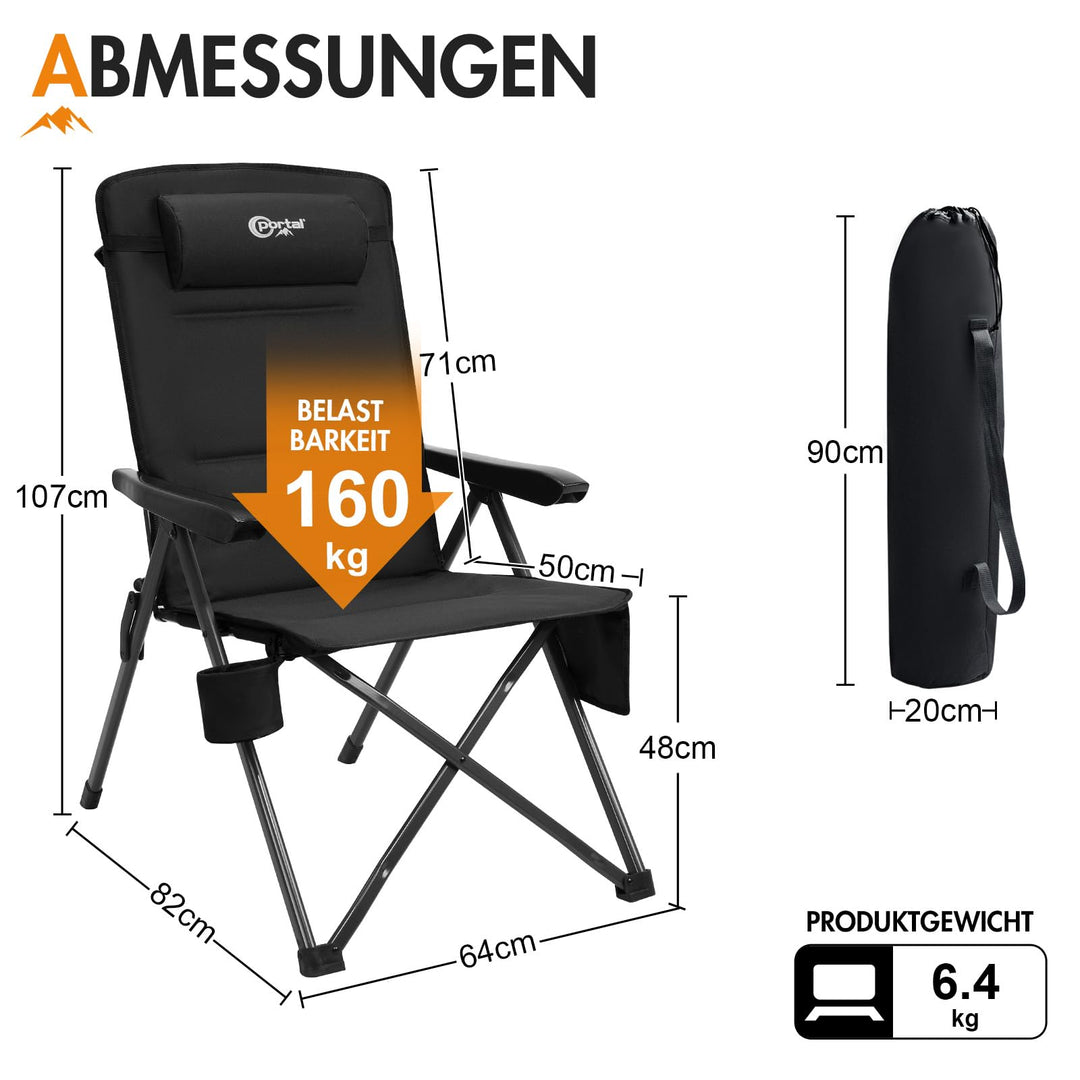 Campingstuhl klappbar 3-fach verstellbar bis 160 kg Stahl Oxford - Bild 3