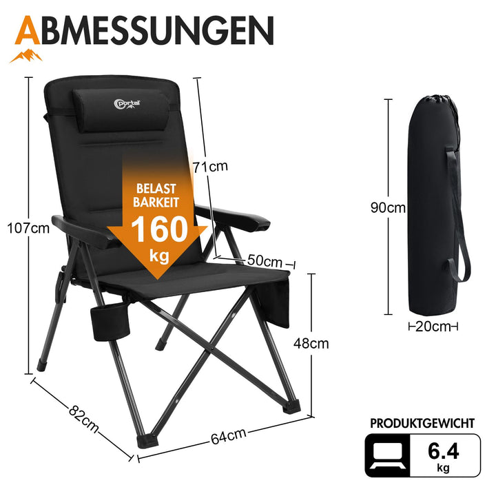 Campingstuhl klappbar 3-fach verstellbar bis 160 kg Stahl Oxford - Bild 3