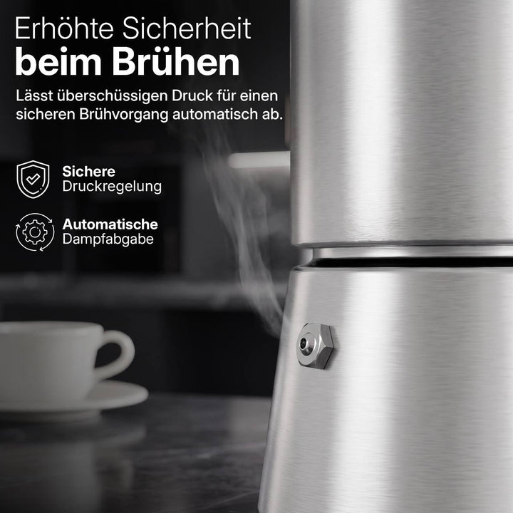 Espressokocher Induktion Edelstahl 6 Tassen BPA-frei mit Zubehör-Set - Bild 2