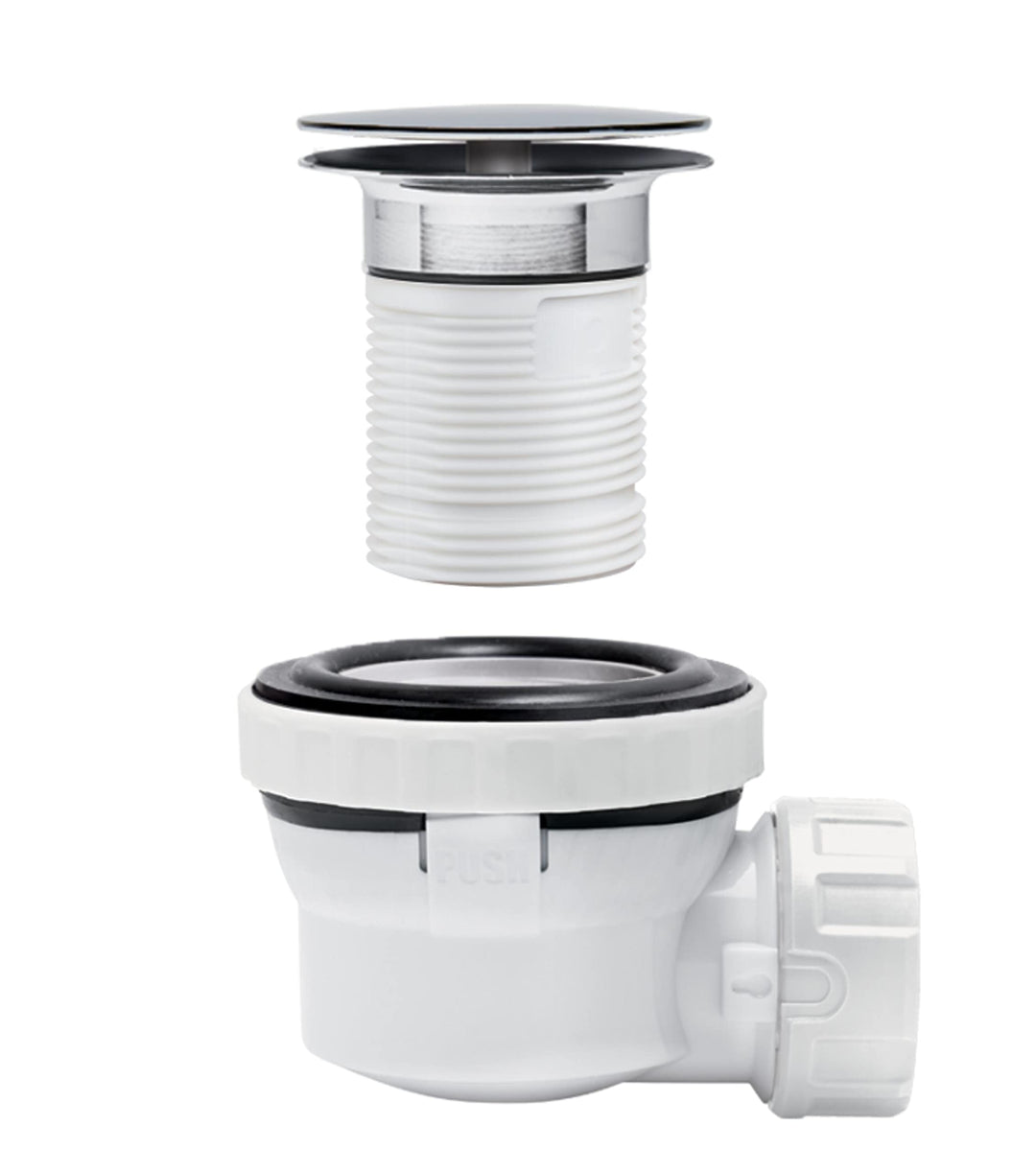 Siphon Waschbecken ohne Überlauf ultrakompakt verchromt Quick-Clac - Bild 3