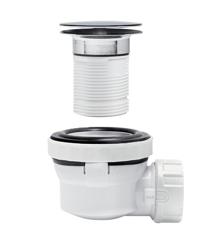 Siphon Waschbecken ohne Überlauf ultrakompakt verchromt Quick-Clac - Bild 3
