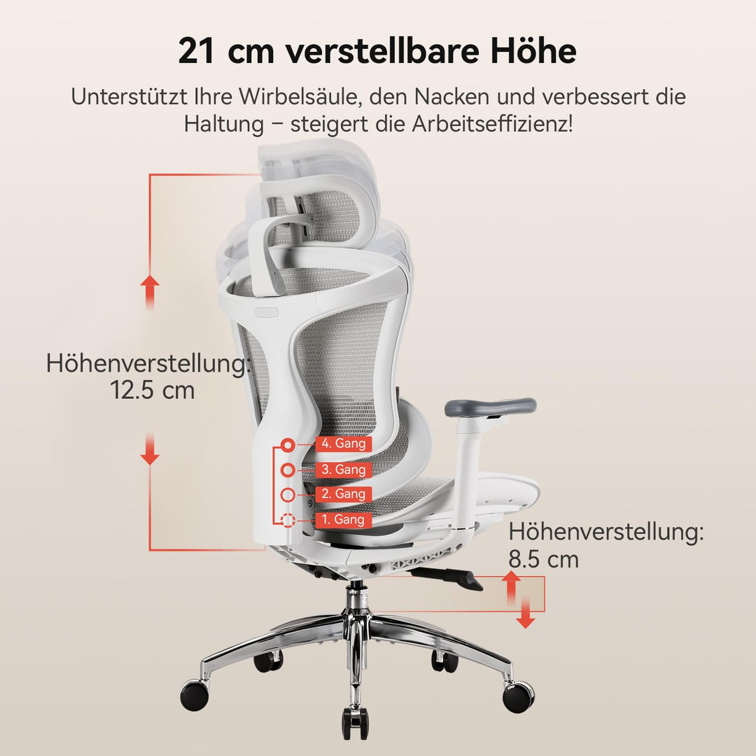 Ergonomischer Bürostuhl Netz mit Lendenwirbelstütze 3D-Armlehnen bis 150 kg - Bild 8