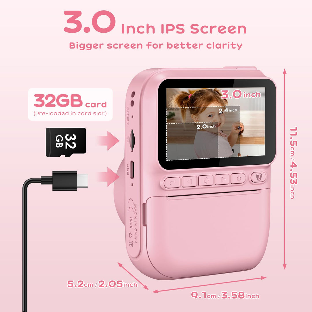 Sofortbildkamera Kinder mit Sofortdruck 14MP 3-Zoll-Display Rosa - Bild 3