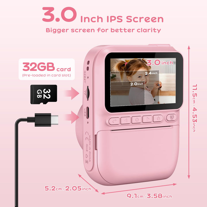 Sofortbildkamera Kinder mit Sofortdruck 14MP 3-Zoll-Display Rosa - Bild 3
