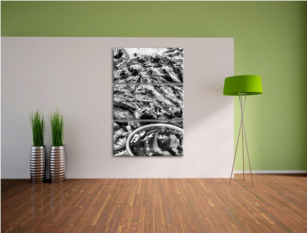 Leinwandbild Gegrilltes Steak 3-teilig Küchendeko 120x80 cm - Bild 4