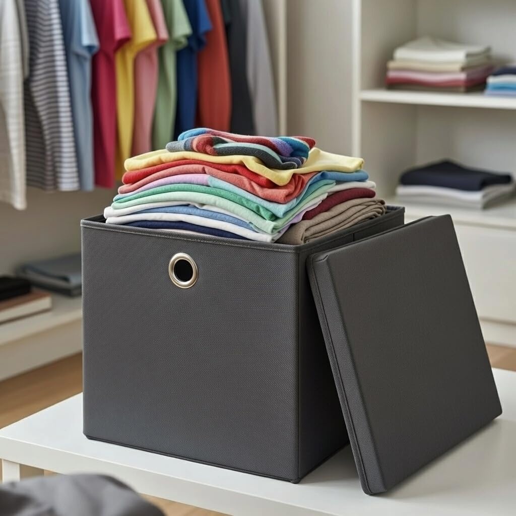 Faltbox mit Deckel Dunkelgrau 28x28x28 cm 22 L 4er-Set Polyester - Bild 4