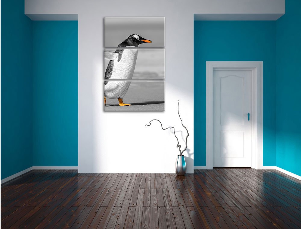 Leinwandbild 3-teilig Pinguin Strand Schwarz-Weiss 120x80cm - Bild 5
