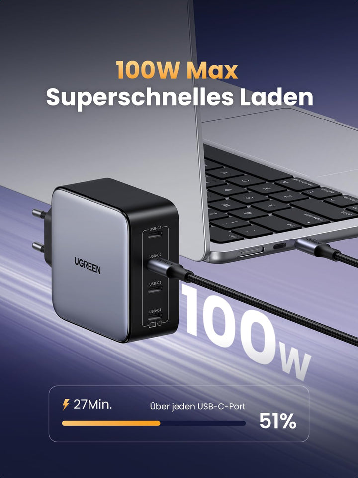 USB-C Ladegerät 100W GaN 4-Port für Laptop und Smartphone - Bild 3