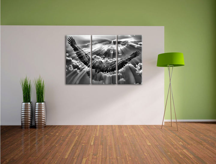 Leinwandbild Adler Wolken 3-teilig 120x80cm Echtholzrahmen - Bild 4