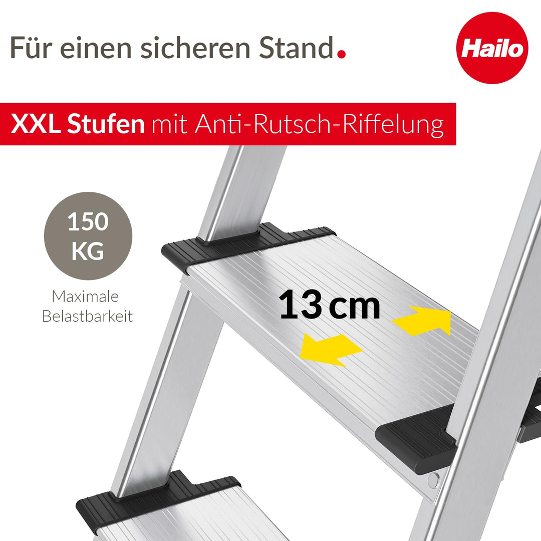 Alu-Stehleiter 5 Stufen bis 150 kg mit Haltebügel und Ablage - Bild 2