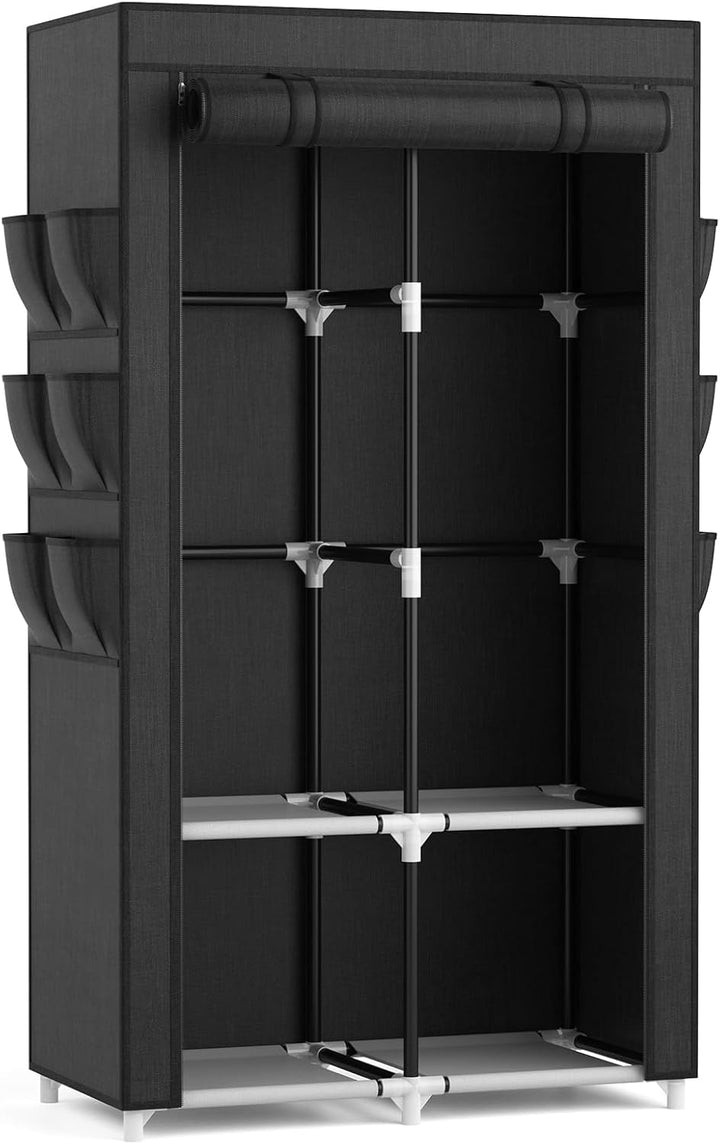 Stoffschrank mit Abdeckung 90x45x172 cm schwarz 2 Kleiderstangen - Bild 9