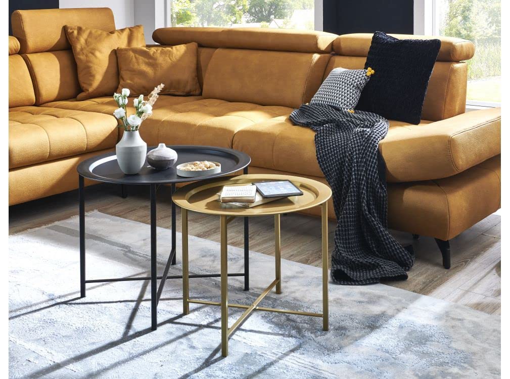 Beistelltisch rund 2er-Set Metall Gold Schwarz Art Déco 44/49 cm - Bild 2