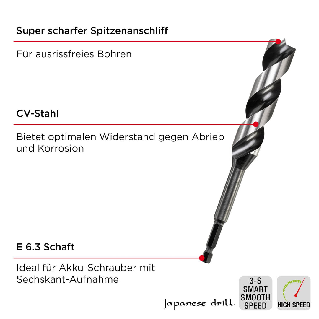 Schlangenbohrer Holz 28 mm CV-Stahl mit Sechskantschaft E 6.3 - Bild 2