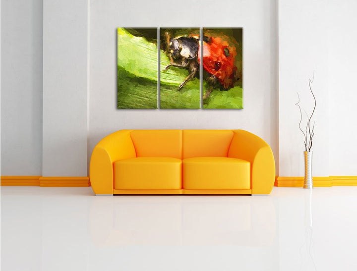 Leinwandbild 3-teilig Marienkäfer Detailaufnahme 120x80 cm - Bild 2