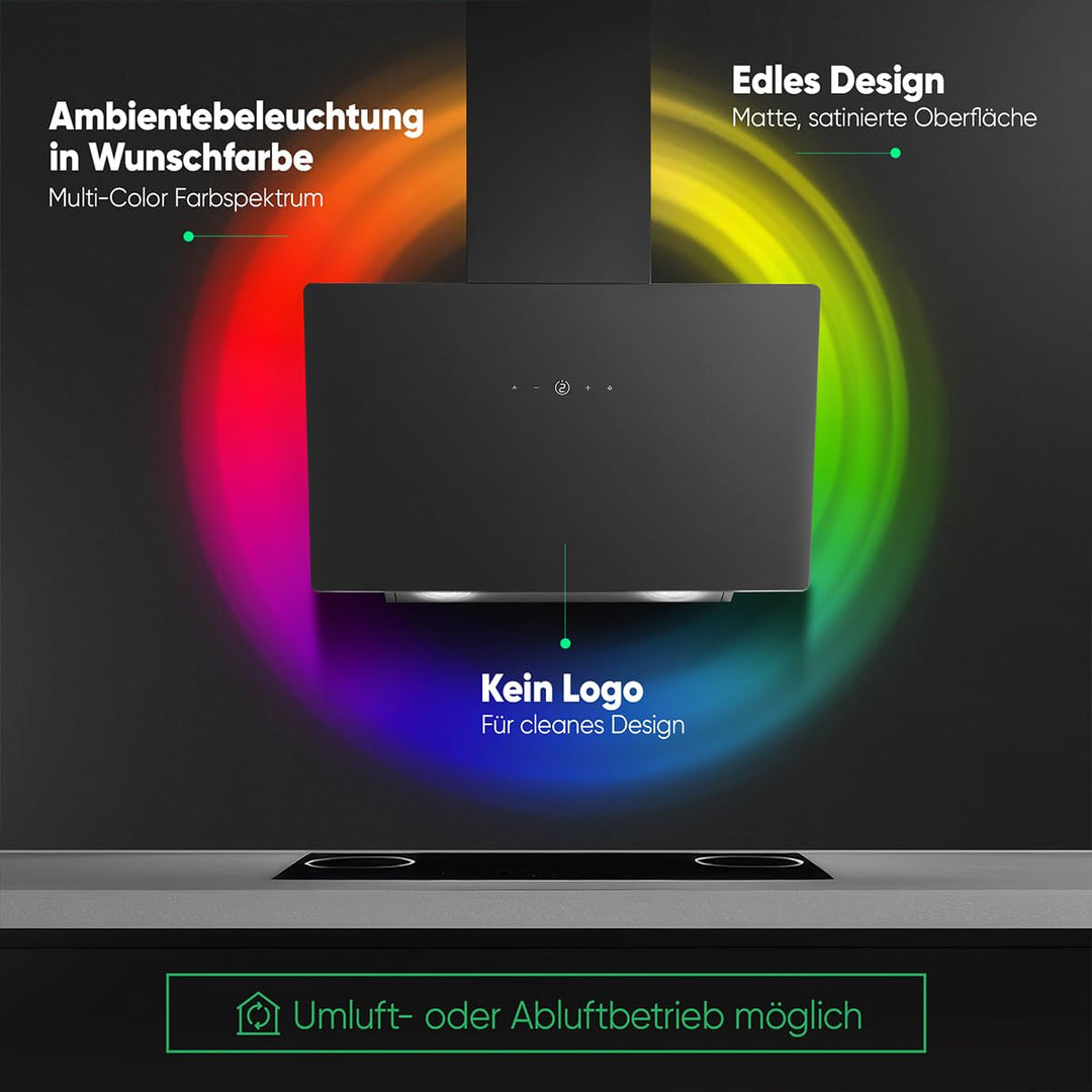 Dunstabzugshaube 60 cm Umluft/Abluft mit RGB-Ambientebeleuchtung schwarz - Bild 2