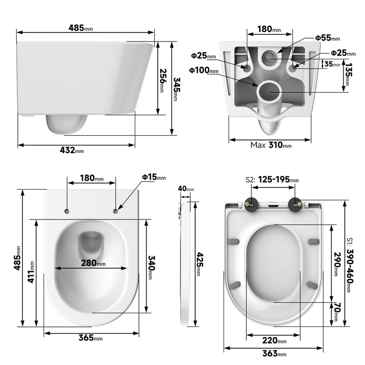 Hänge-WC spülrandlos 48.5 cm Soft-Close Doppelspülung Keramik - Bild 8