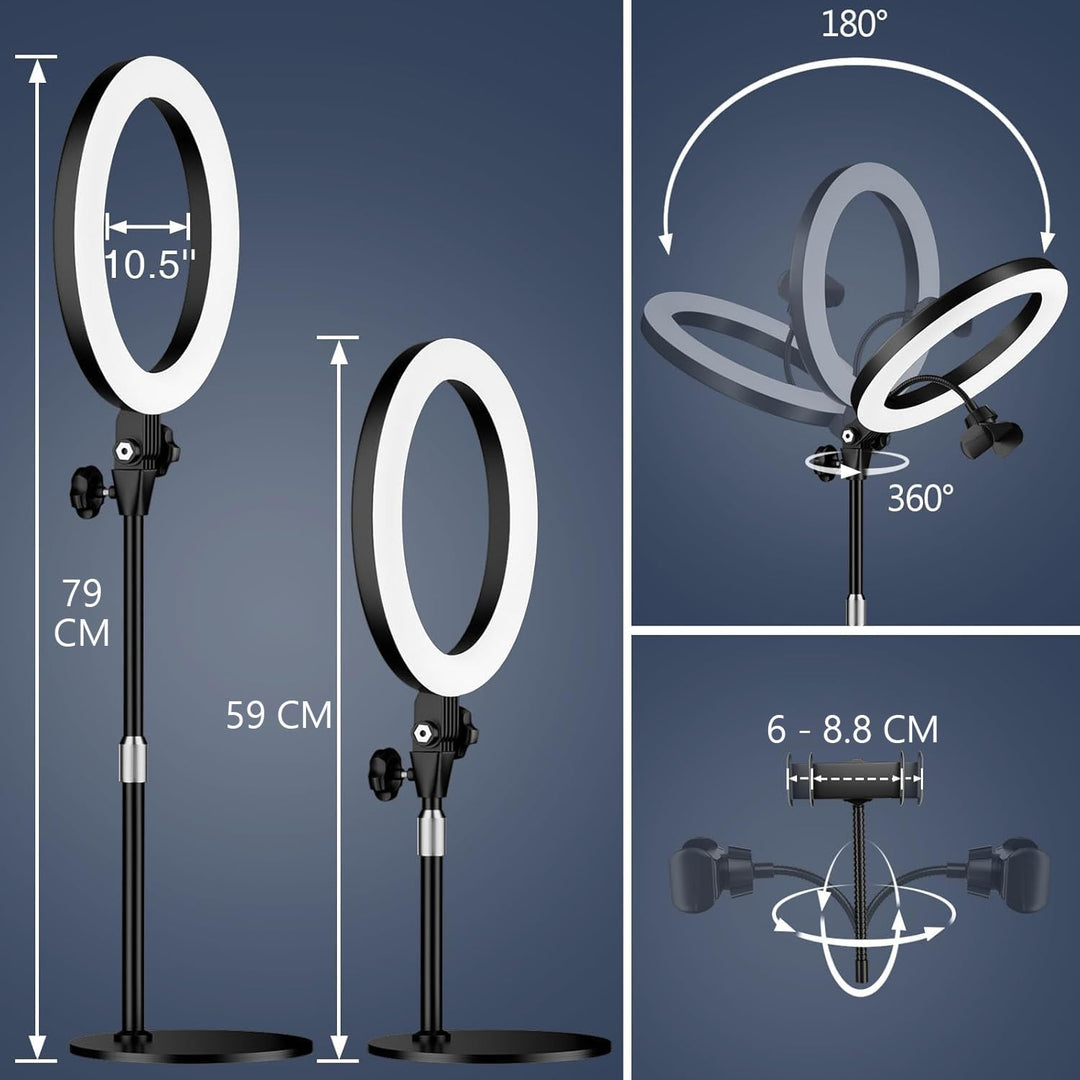 Ringlicht mit Stativ 10,5 Zoll 3 Farbtemperaturen USB Tisch - Bild 5