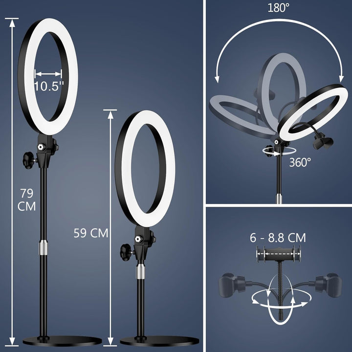 Ringlicht mit Stativ 10,5 Zoll 3 Farbtemperaturen USB Tisch - Bild 5