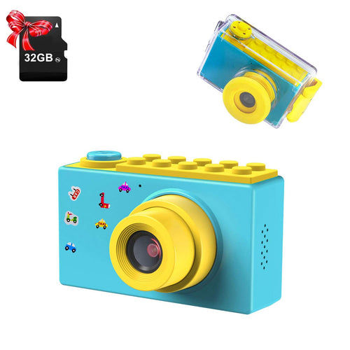 Kinderkamera wasserdicht 1080P HD 8MP mit 32GB SD-Karte Blau