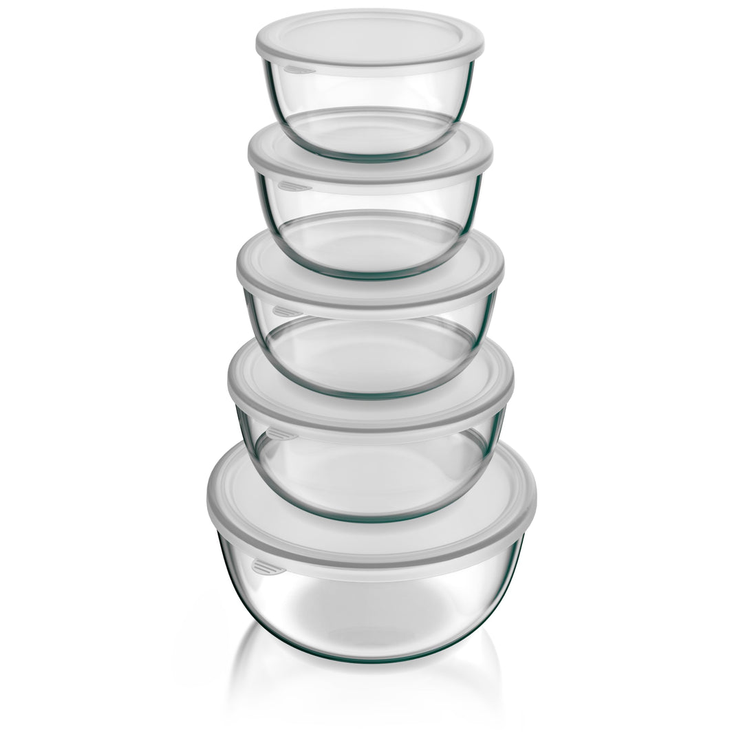 Salatschüsseln Borosilikatglas 5er Set mit Deckel 1–4,4 L
