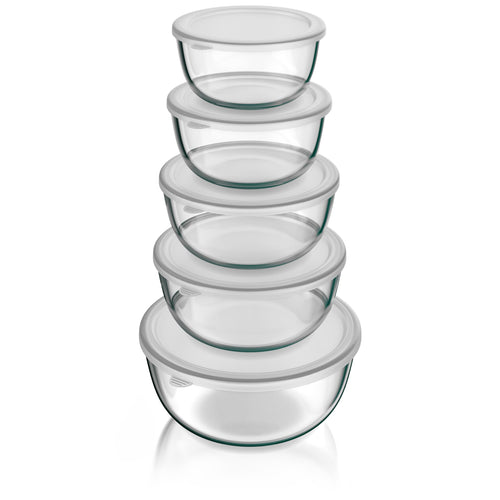 Salatschüsseln Borosilikatglas 5er Set mit Deckel 1–4,4 L
