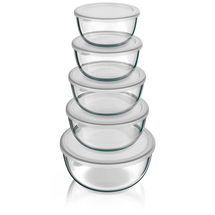 Salatschüsseln Borosilikatglas 5er Set mit Deckel 1–4,4 L