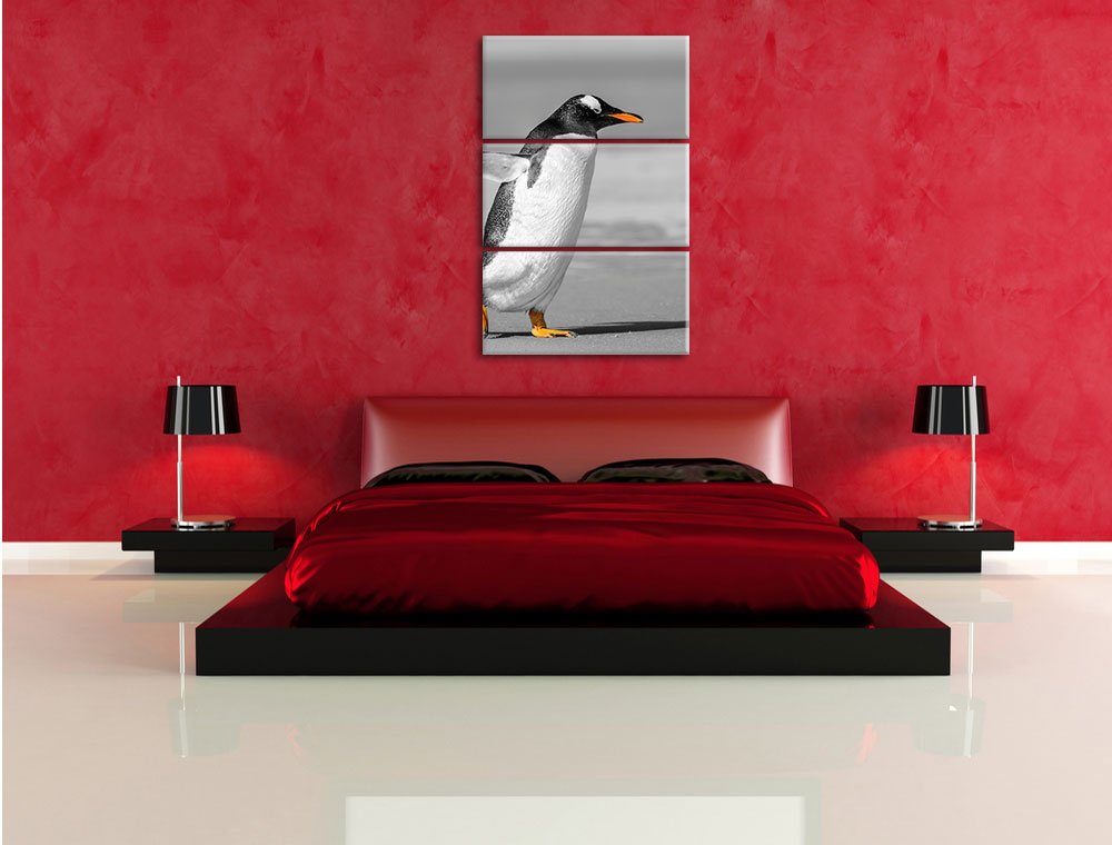 Leinwandbild 3-teilig Pinguin Strand Schwarz-Weiss 120x80cm - Bild 3