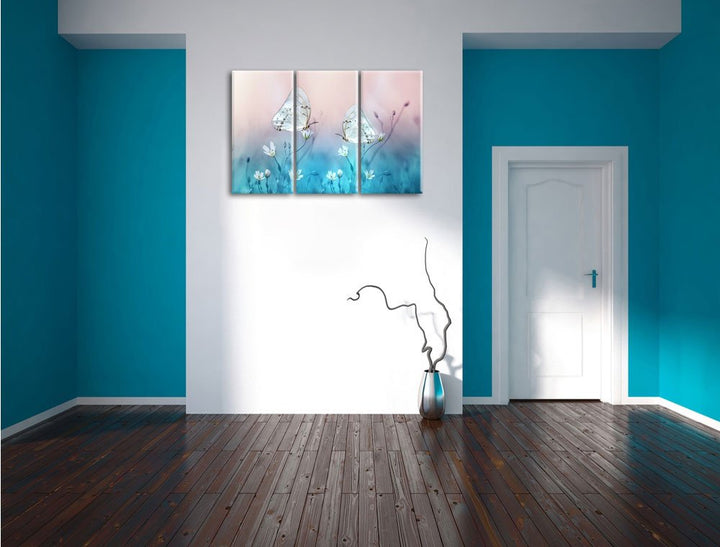 Leinwandbild 3-teilig Schmetterling auf Blumen 120x80 cm - Bild 5