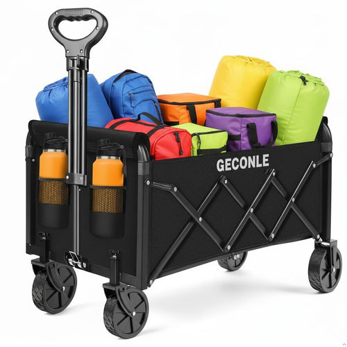Bollerwagen faltbar 100L 100kg mit Getraenkehalter Stahl