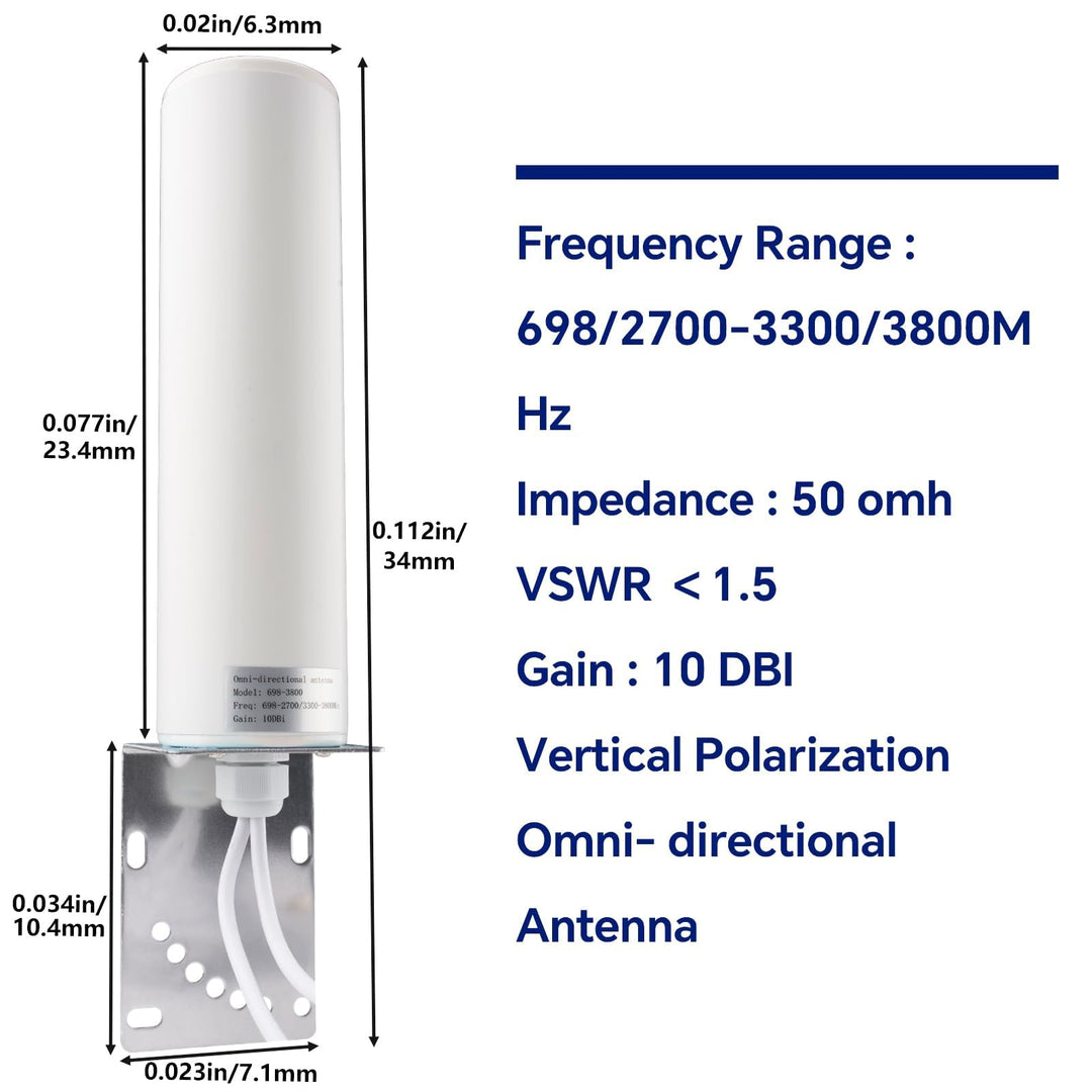 LTE Aussenantenne Omnidirektional 10dBi 4G 5G 698-3800MHz mit 5m Kabel - Bild 2
