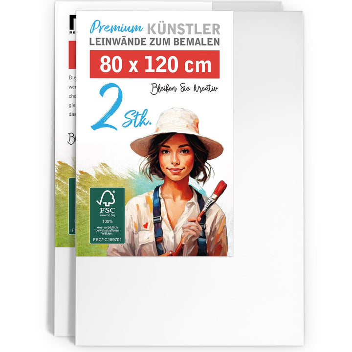 Leinwand 80x120cm 2er-Set Baumwolle 280g/m² für Acryl und Öl