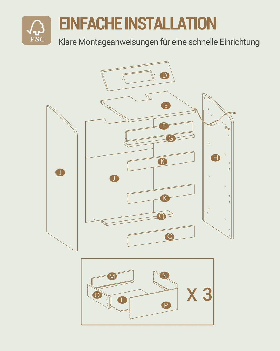 Nachttisch 3 Schubladen mit LED-Licht und USB-Ladestation 2er Set - Bild 8