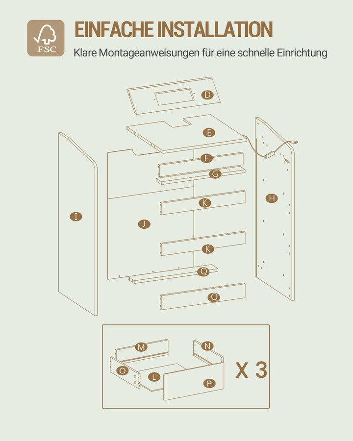 Nachttisch 3 Schubladen mit LED-Licht und USB-Ladestation 2er Set - Bild 8