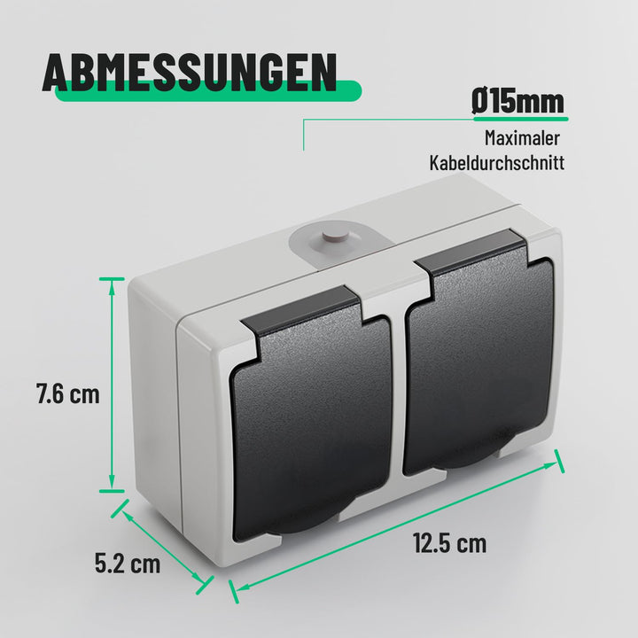 Feuchtraum Steckdose Aufputz 2-fach IP54 250V 16A 10er-Set grau - Bild 4