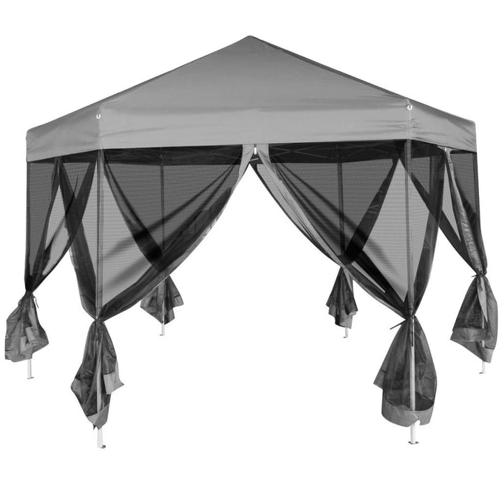 Pavillon Sechseckig Pop-Up 3,6x3,1m Stahl wasserfest Grau - Bild 2