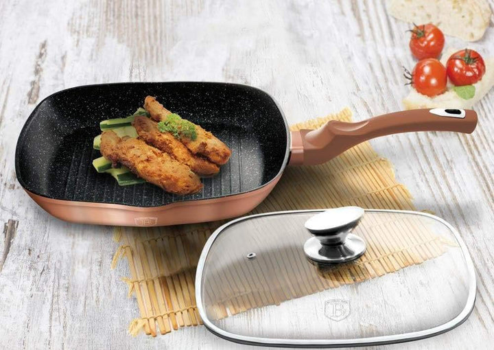 Grillpfanne mit Glasdeckel 28 cm Aluminium Antihaft Induktion - Bild 4