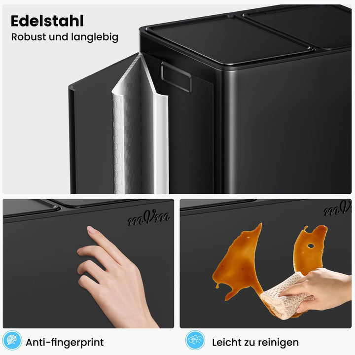 Mülleimer Küche 60L Doppelfach Stahl Softclose Mülltrennung - Bild 3